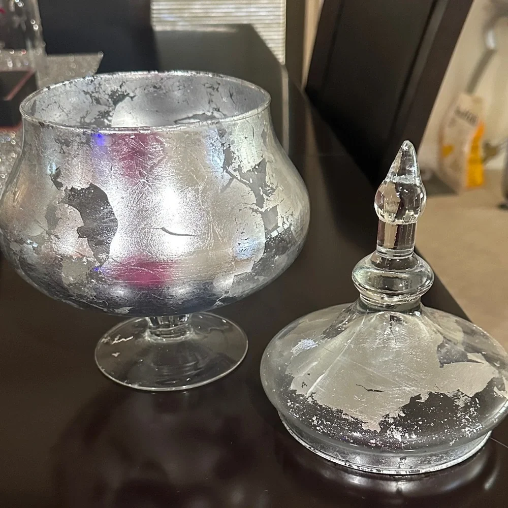 Silver Glass Vase with Lid, EUC
